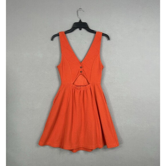 Anthropologie Maeve Dress Womens 8 Orange Textured Pockets V Neck Boho Summer - Picture 8 of 15